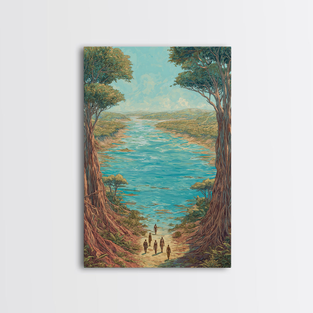 Turquoise African River Landscape Canvas Print, Jungle African, Safari Art, Nature Scene Art, Large Wall Art, Home Decor Gift