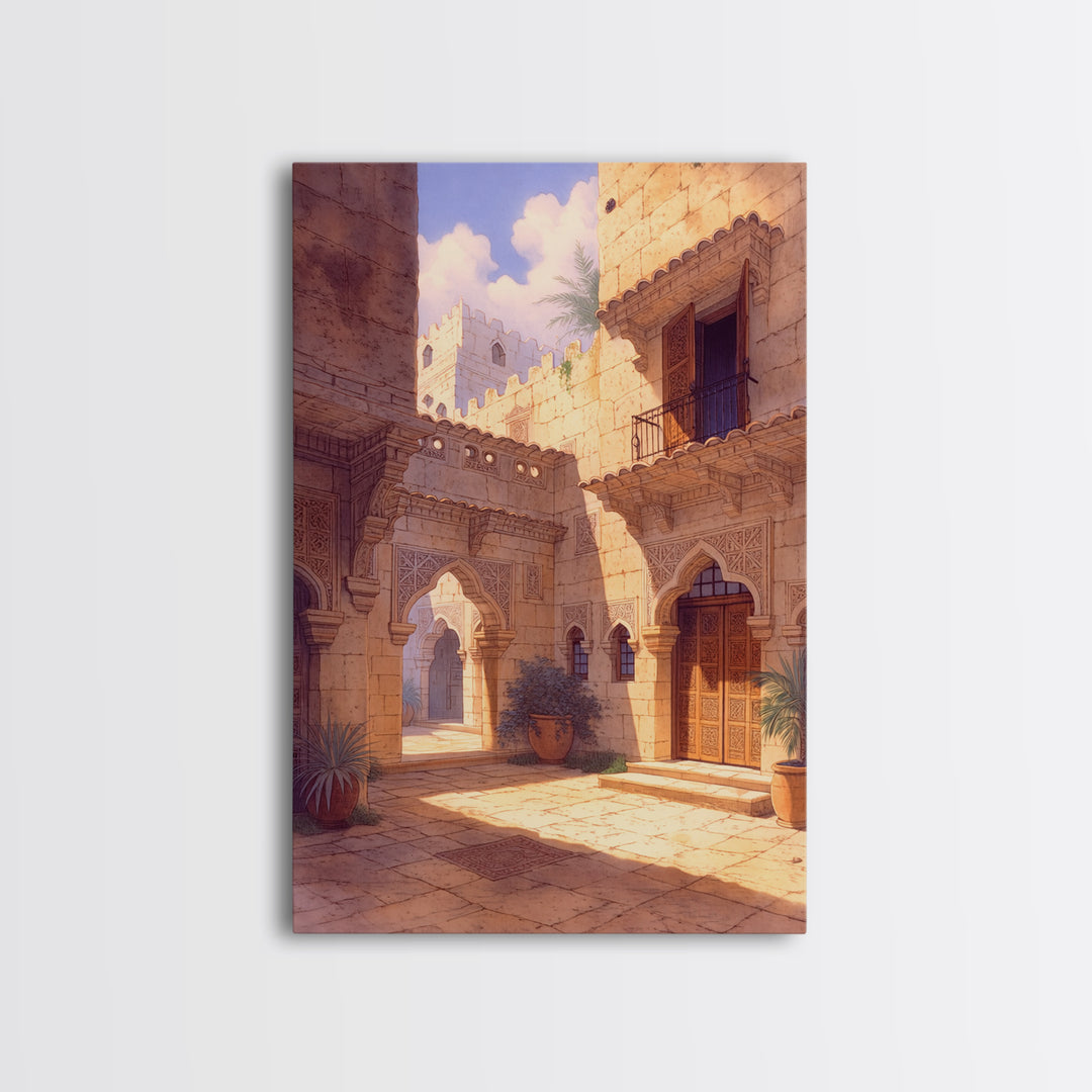 Golden African Palace Courtyard Wall Art, Arched Architecture, African Inspired, Luxury Art, Cultural Wall Decor, Home Decor Gift