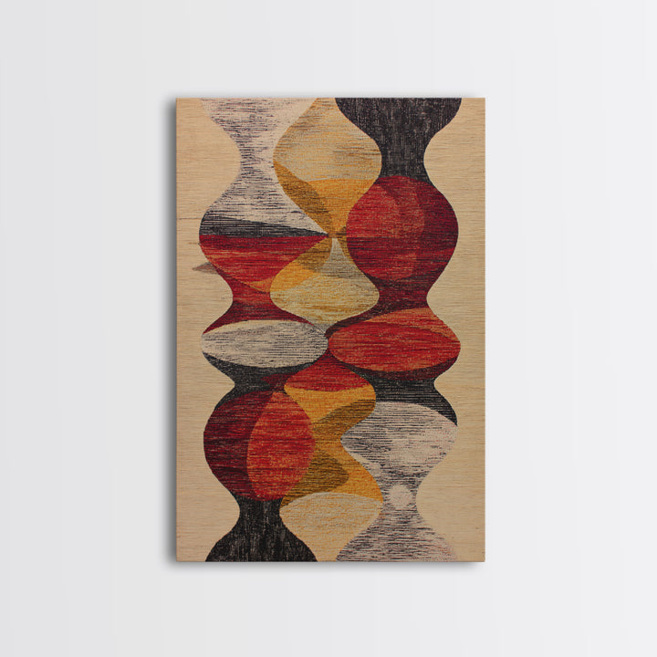 Earth Tone Abstract Textile Framed Canvas Print, African Fabric Inspired Geometric Wall Decor, Boho Minimalist Home Art Gift