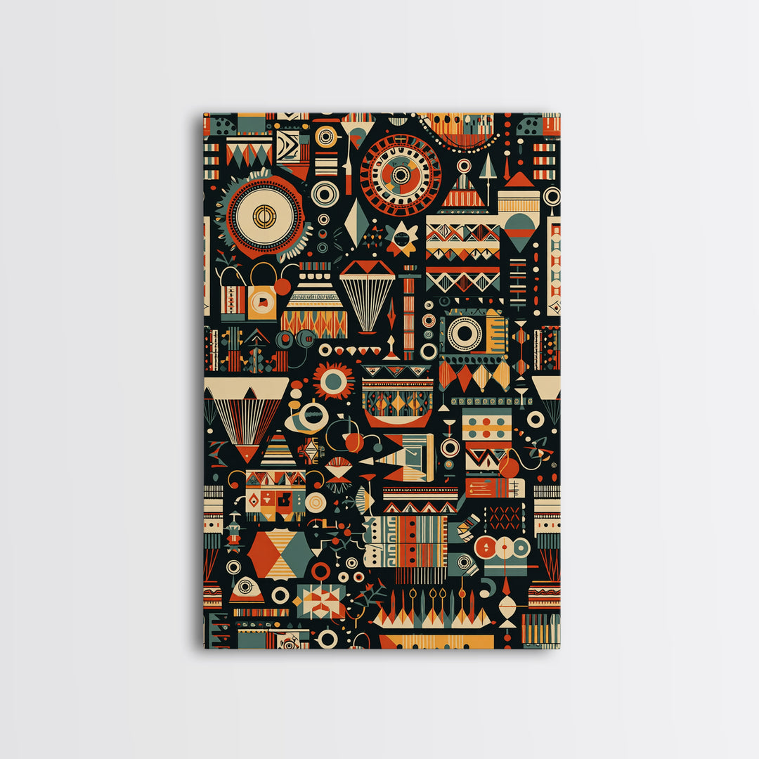Vibrant African Tribal Symbols Canvas Print, Geometric Pattern Wall Art, Afrocentric Decor, Bold Cultural Home Gift Print