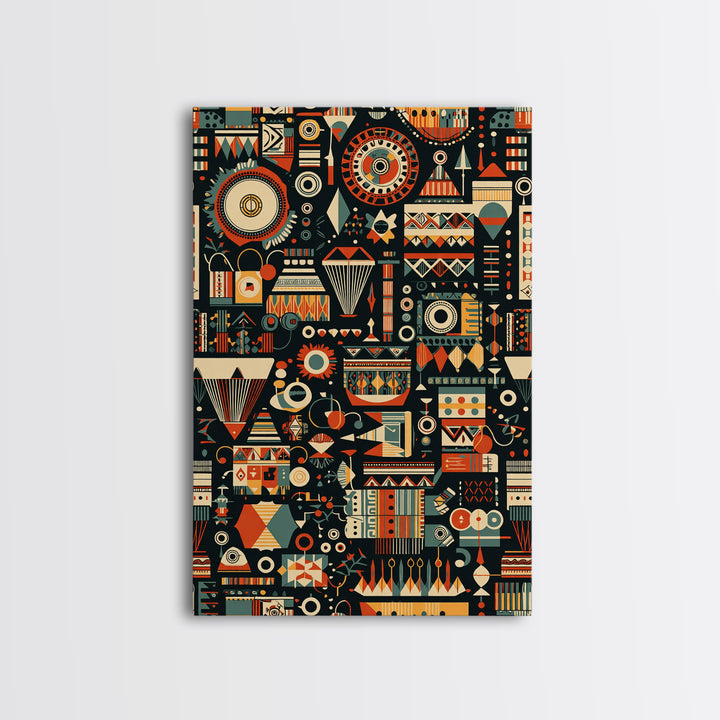 Vibrant African Tribal Symbols Canvas Print, Geometric Pattern Wall Art, Afrocentric Decor, Bold Cultural Home Gift Print