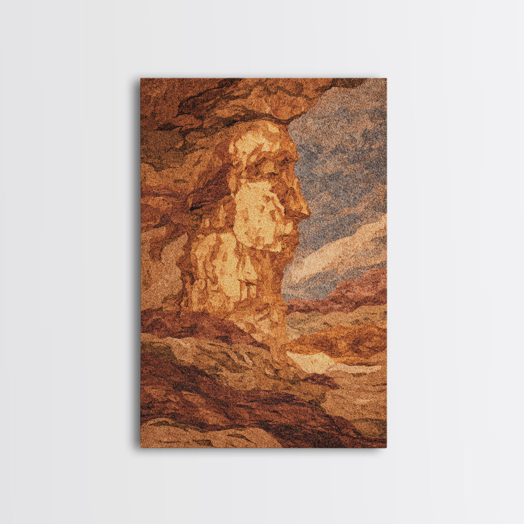 Ancient Sphinx Desert Profile Framed Canvas Print, African Egyptian Art, Terracotta Landscape Decor, Mystical Wall Art Gift