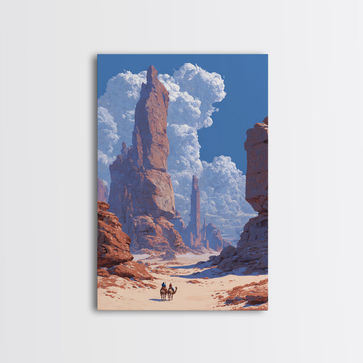 Red Desert Rock Spires With Tiny Riders Wall Art, African Landscape, Safari Art, Large Wall Art, Nature Scene Art, Office Decor