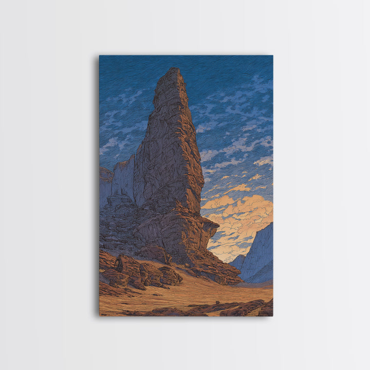 Towering Desert Monolith Under Blue Sky Wall Art, African Landscape, Modern Wall Art, Large Wall Art, Earth Tone Wall Art