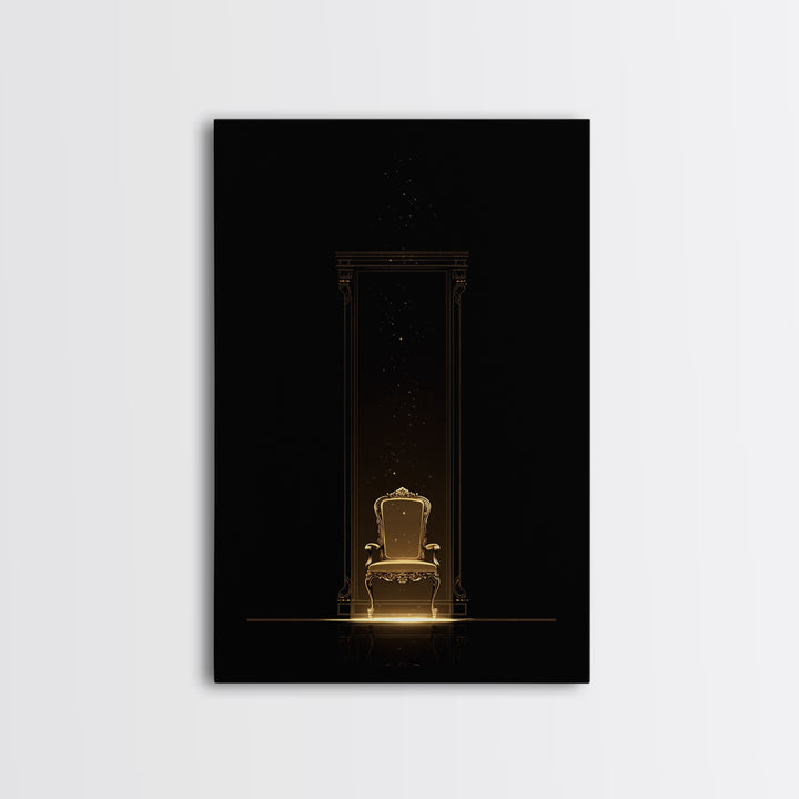 Glowing Golden Throne In Dark Portal Wall Art, Black And Gold Art, Luxury Canvas Art, Elegant Home Decor, Statement Wall Art
