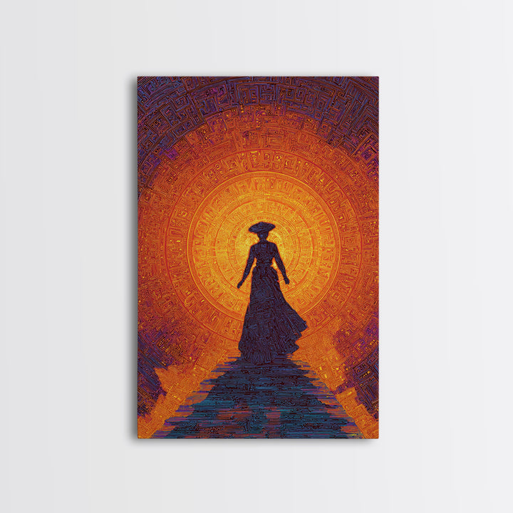 Silhouette Woman Before Sun Mandala Canvas Print, African Inspired Wall Decor, Burnt Orange Art, Feminine Spiritual Gift