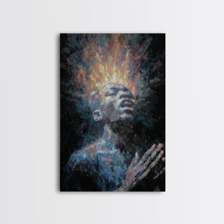 Praying Black Man With Radiant Spirit Framed Canvas Print, African American Art, Afrocentric Wall Decor, Meditation Gift