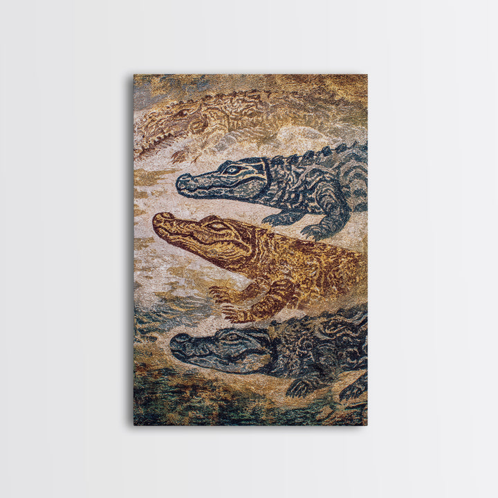 Swimming Crocodiles In Earth Tone Water Wall Art, African Safari Art Print, Reptile Wildlife Decor, Rustic Home Decor Gift