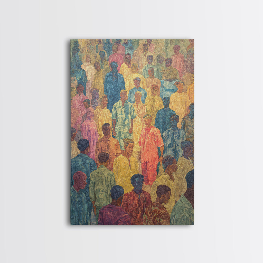 Pastel African Crowd Portrait Wall Art, Cultural Art Print, Black People Decor, Modern Diaspora Canvas For Office And Home