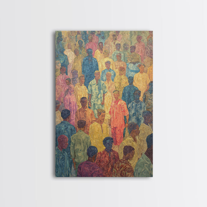 Pastel African Crowd Portrait Wall Art, Cultural Art Print, Black People Decor, Modern Diaspora Canvas For Office And Home
