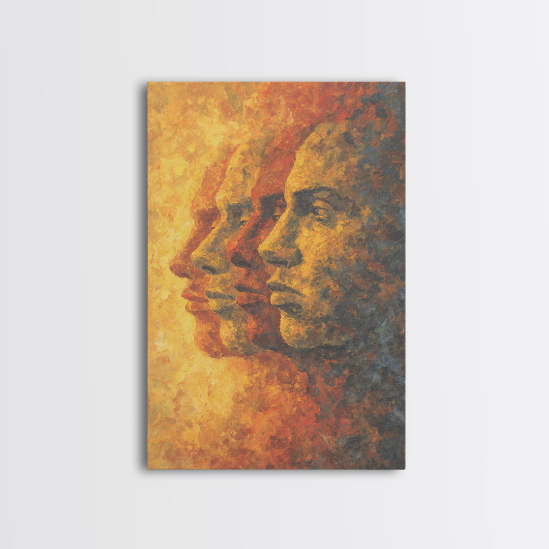 Warm Abstract African Faces Wall Art, Modern African Art, Cultural Portrait Canvas Print, Earth Tone Office Decor Gift For Her