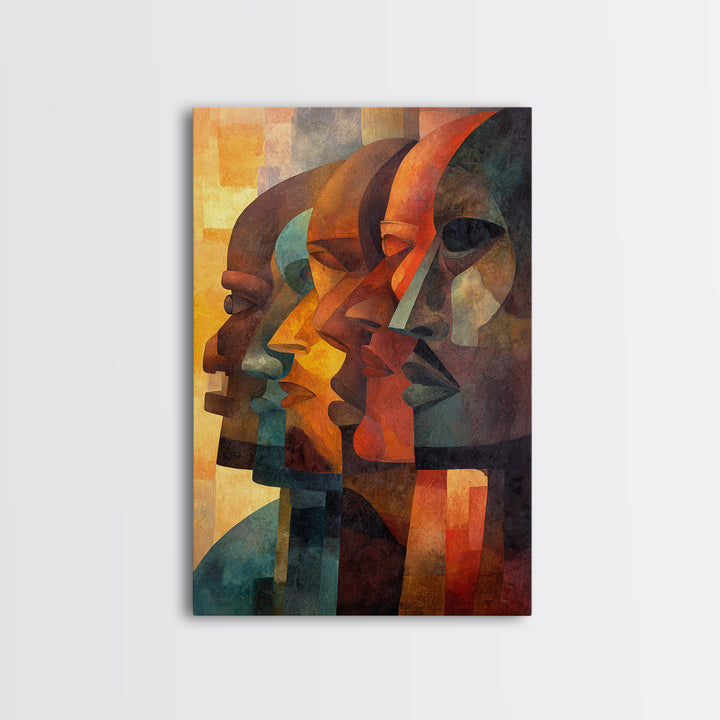 Cubist African Profiles Wall Art, Abstract African Art, Geometric Portrait, Modern Afrocentric Canvas Print Living Room Decor