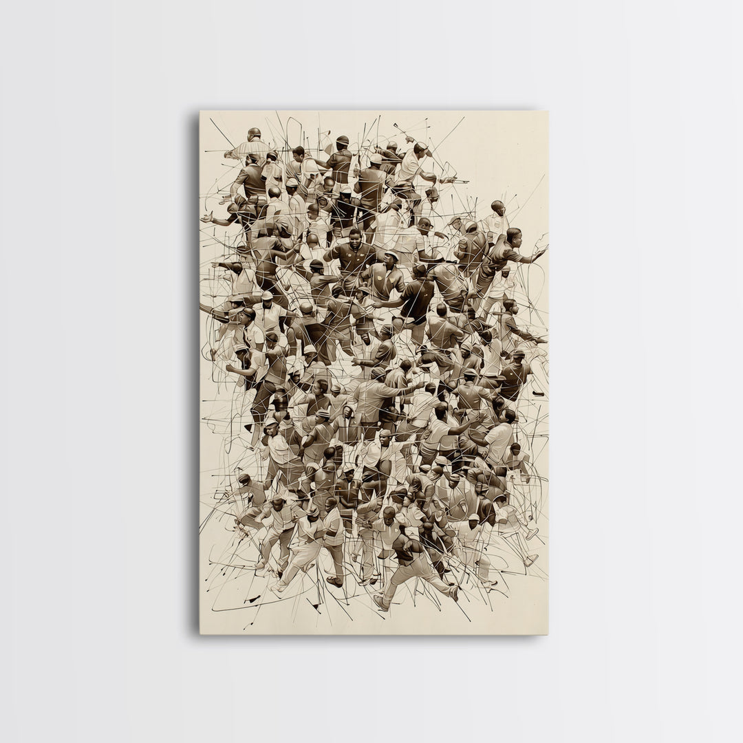 Sepia Community Crowd Collage Framed Canvas Print, African American Art, Black Culture Wall Decor, Contemporary Office Art
