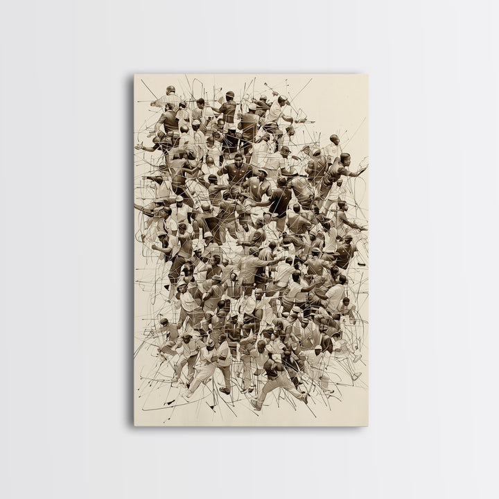 Sepia Community Crowd Collage Framed Canvas Print, African American Art, Black Culture Wall Decor, Contemporary Office Art