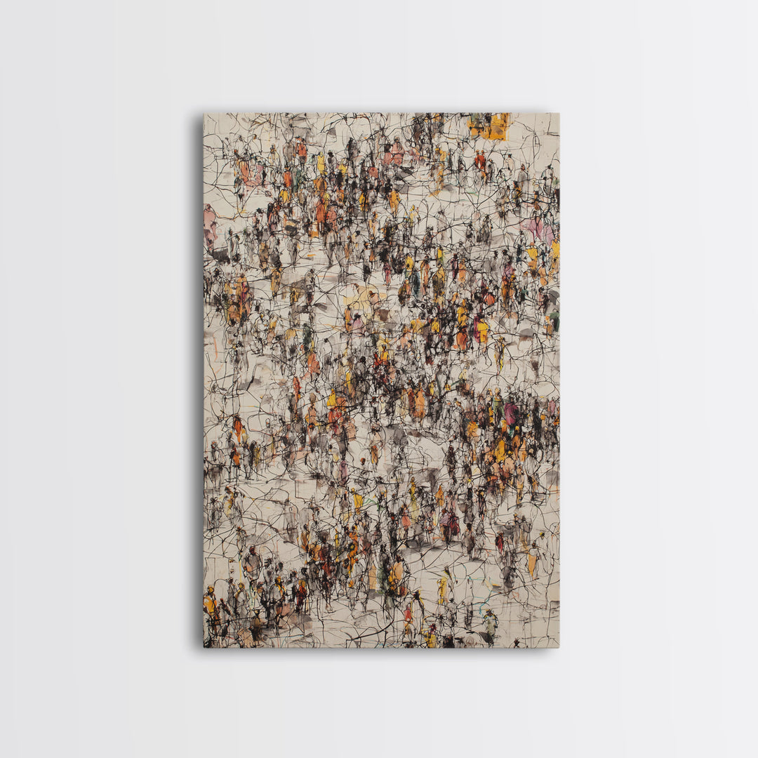 Busy Urban Crowd Abstract Canvas Print, Orange And Black City People Scene, Contemporary Wall Decor, Modern Office Art Gift