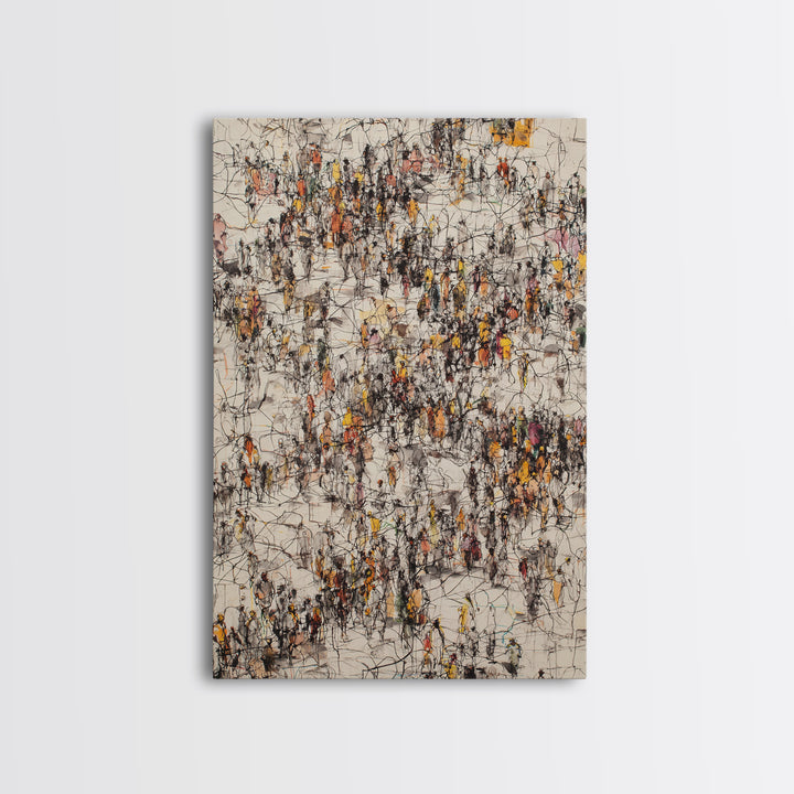 Busy Urban Crowd Abstract Canvas Print, Orange And Black City People Scene, Contemporary Wall Decor, Modern Office Art Gift