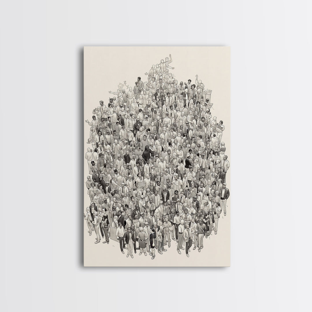 Large Community Crowd Drawing Wall Art, African American People Portrait, Minimalist Line Art Print, Cultural Home Decor