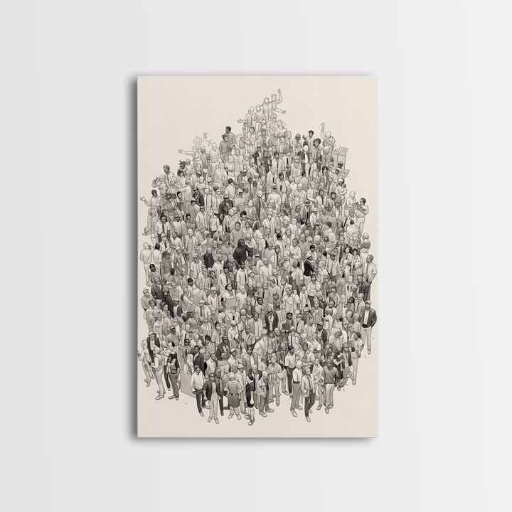 Large Community Crowd Drawing Wall Art, African American People Portrait, Minimalist Line Art Print, Cultural Home Decor