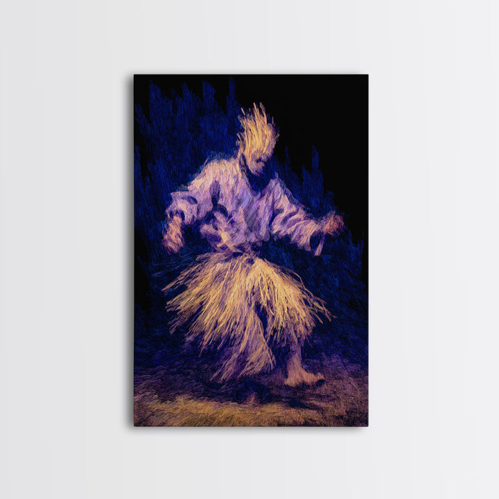 Blue And Gold African Dancer Framed Canvas Print, Ceremonial Movement Portrait, Afrocentric Wall Decor, Cultural Art Gift