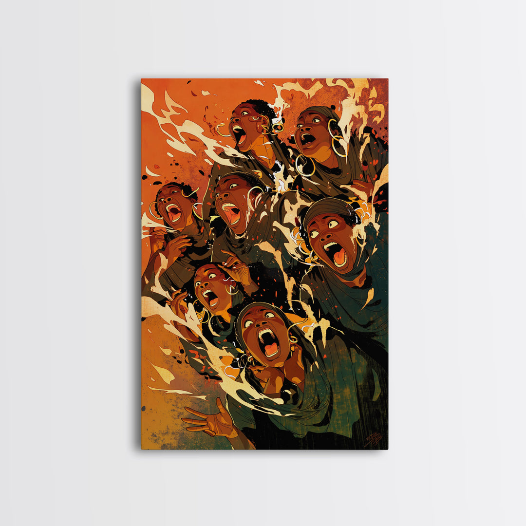 Expressive Singing Women With Orange Splash, Wall Art, Black Women Art, Afrocentric Poster, Bold Comic Style Home Decor Gift