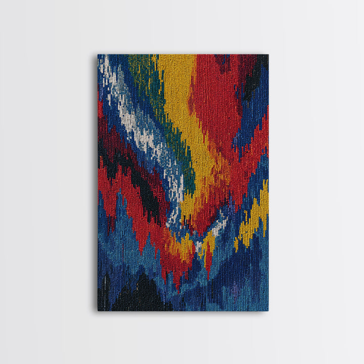 Bold Abstract Flame Feather Wall Art, Colorful African Inspired Canvas Print, Textile Art, Vibrant Modern Home Decor Gift