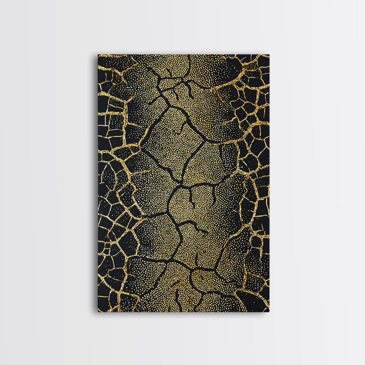Black And Gold Cracked Earth Wall Art, Abstract African Landscape Canvas Print, Textured Art Print, Luxury Home Decor Statement Piece