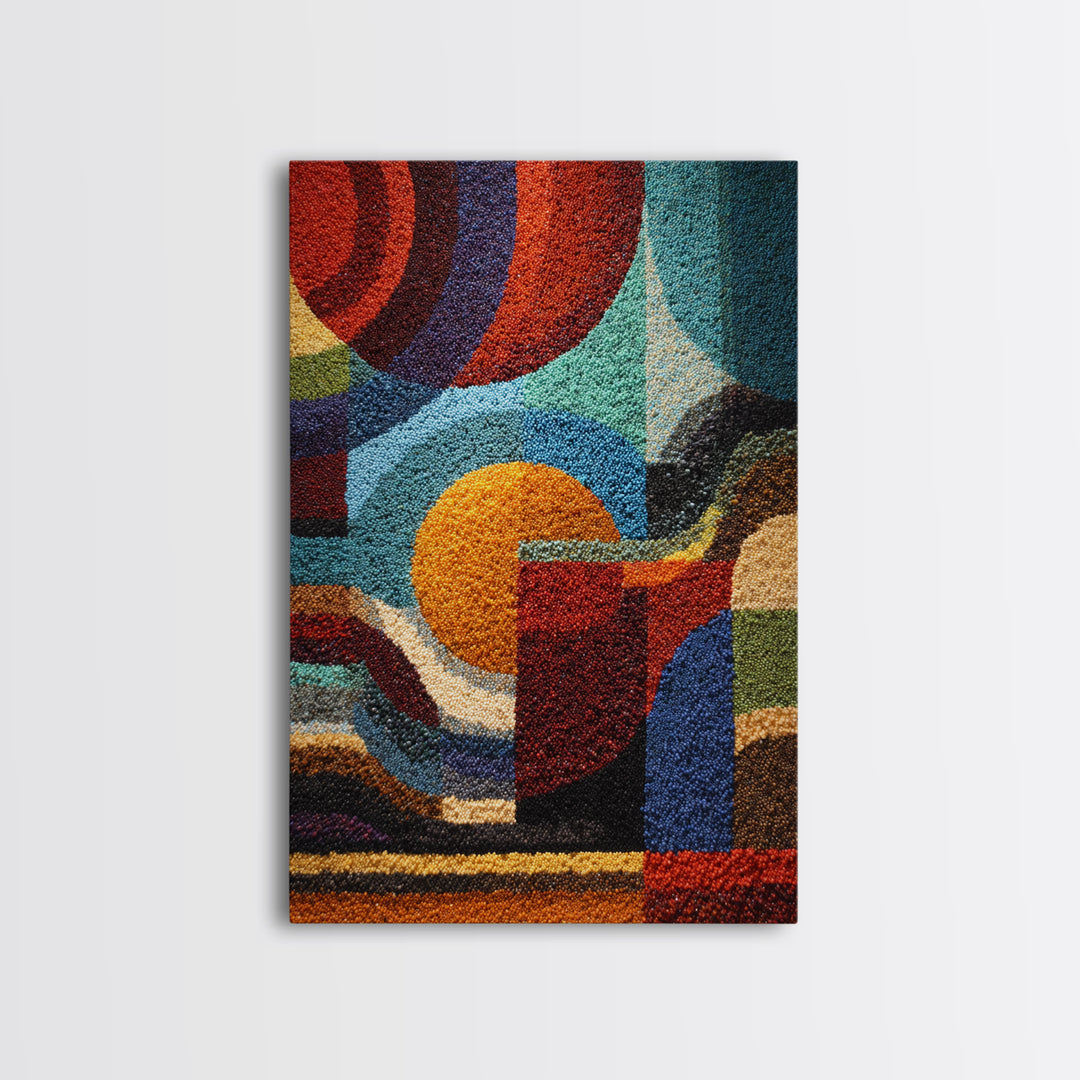 Colorful Textured Geometric Abstract Circles Wall Art, African Inspired Modern Canvas Decor, Bold Boho Living Room Art Print