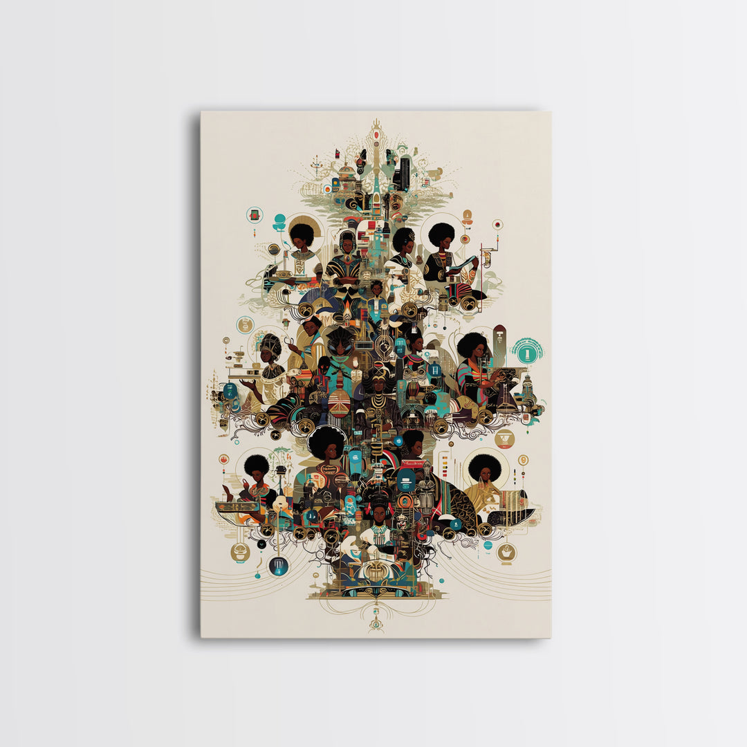 Afrofuturist Black Women Community Collage Wall Art, African American Art Print, Tech Culture Afrocentric Home Decor Gift