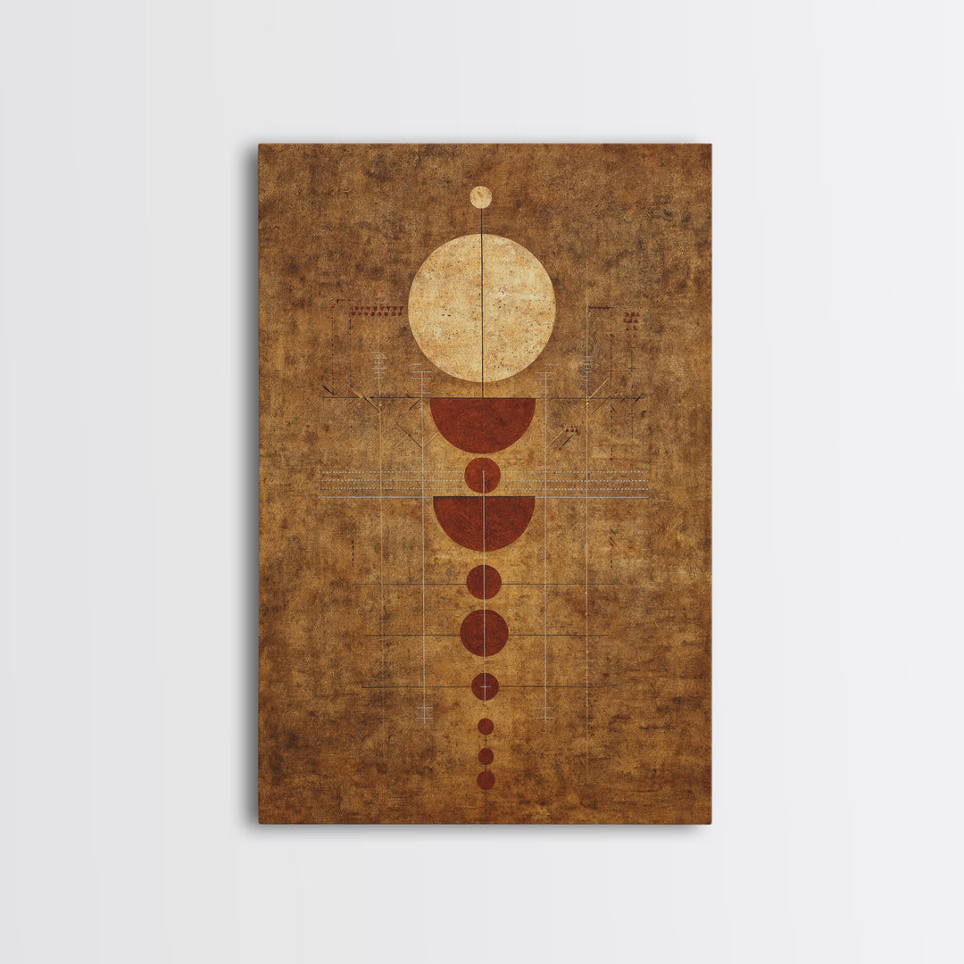 Earthy Geometric Circles Abstract Wall Art, Terracotta African Inspired Canvas Print, Mid Century Modern Home Decor For Living Room