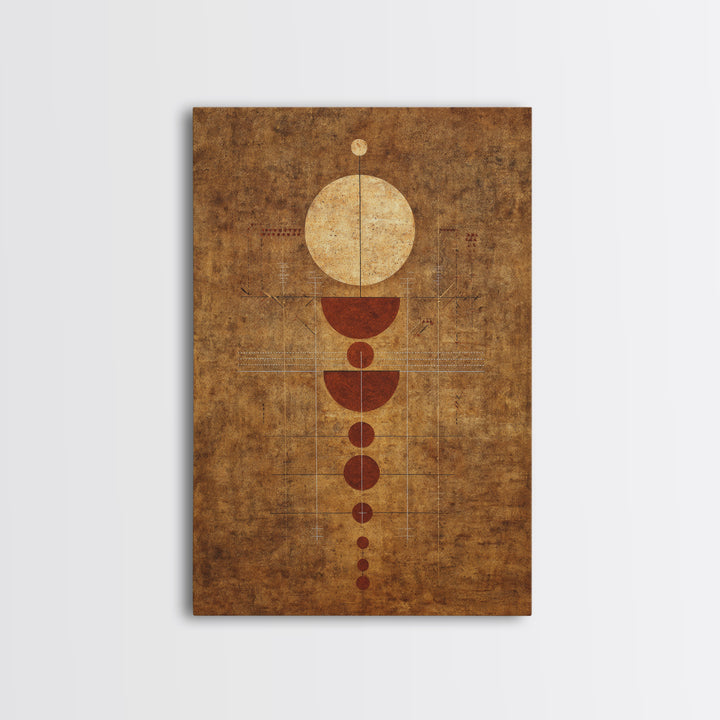 Earthy Geometric Circles Abstract Wall Art, Terracotta African Inspired Canvas Print, Mid Century Modern Home Decor For Living Room