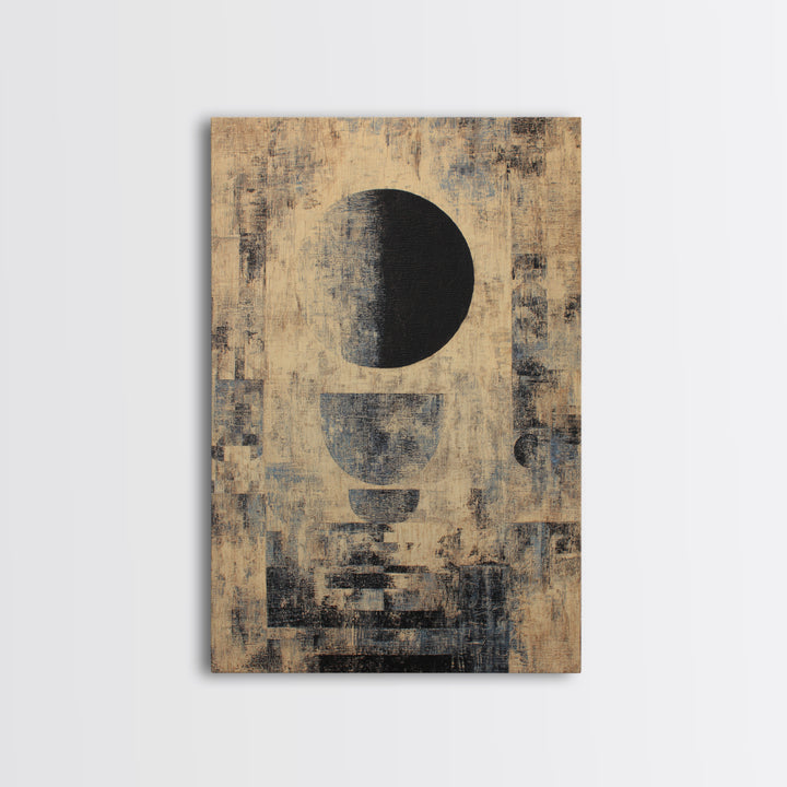 Textured Beige Black Geometric Abstract Wall Art, Modern African Inspired Canvas Decor, Minimalist Earth Tone Home Decor