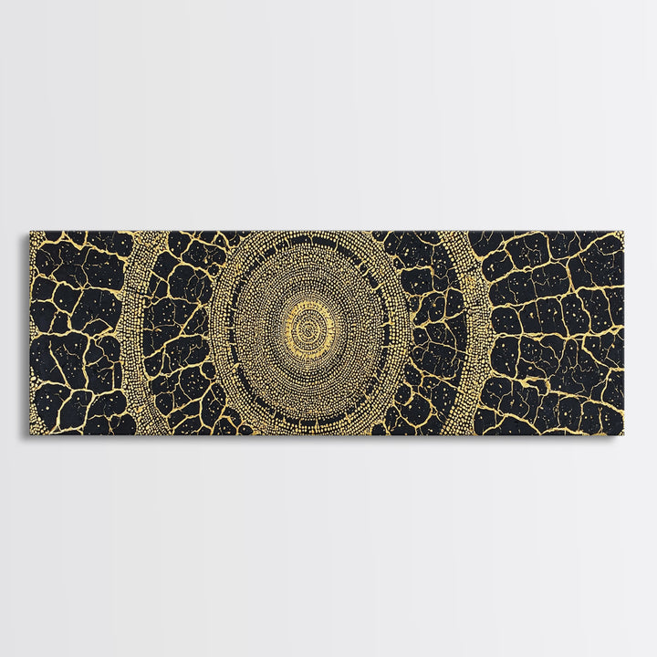 Black Gold Tribal Circle Canvas Print, African Abstract Pattern Wall Decor, Luxury Boho Textured Home Decor Gift For Living Room