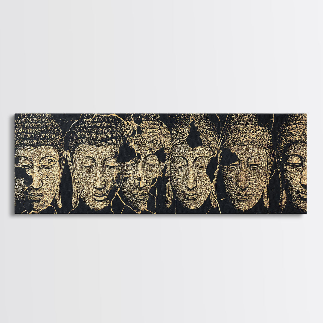Serene Gold African Mask Wall Art, Tribal Face Portraits, Black Gold Canvas Print, Cultural Home Decor, Elegant Black Art