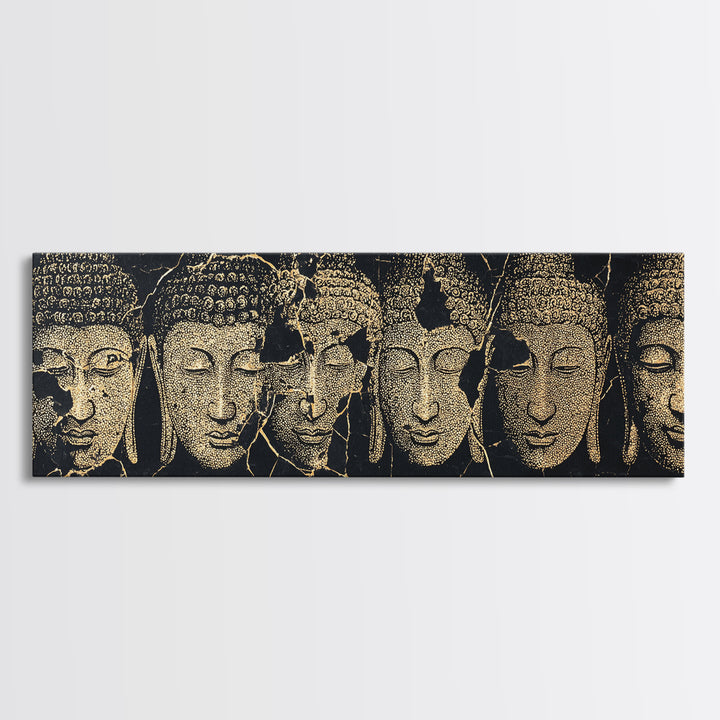 Serene Gold African Mask Wall Art, Tribal Face Portraits, Black Gold Canvas Print, Cultural Home Decor, Elegant Black Art