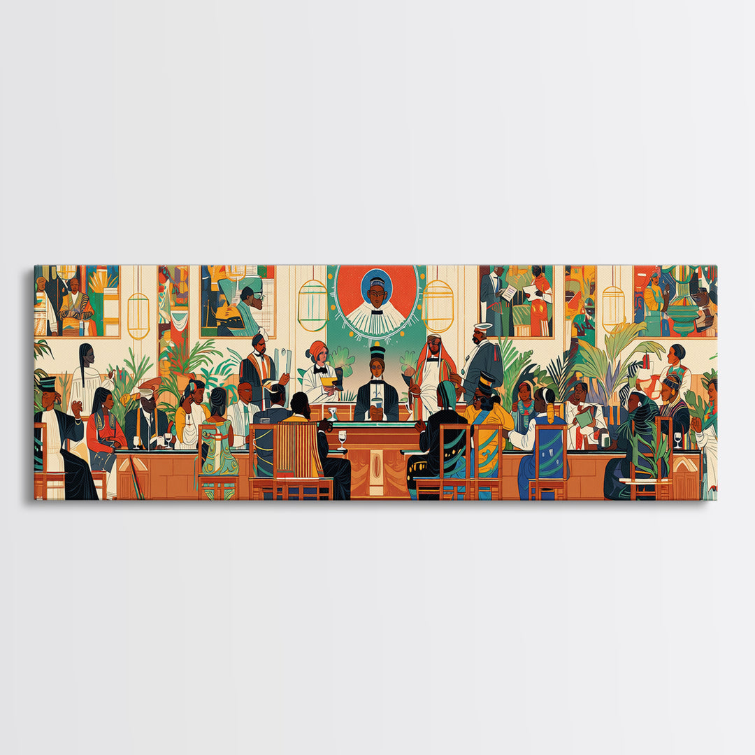 African Community Courtroom Wall Art, Modern African Art, Black Culture Canvas Print, Vibrant Statement Office Decor Gift