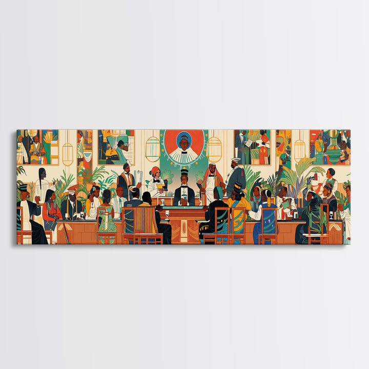 African Community Courtroom Wall Art, Modern African Art, Black Culture Canvas Print, Vibrant Statement Office Decor Gift