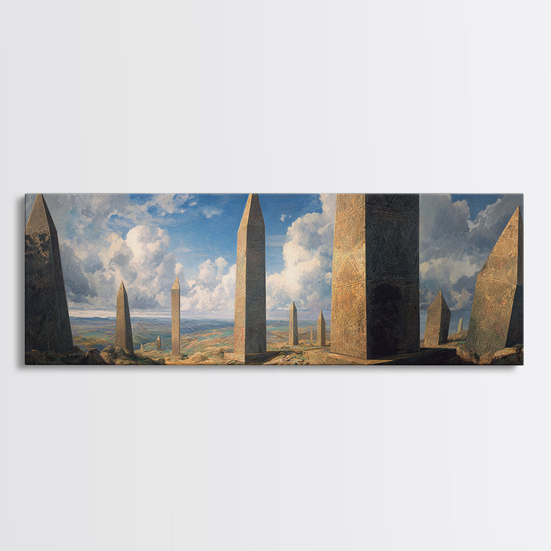 Ancient Desert Obelisks Wall Art, African Egyptian Art, Monument Landscape Canvas Print, Earth Tone Living Room Decor Gift