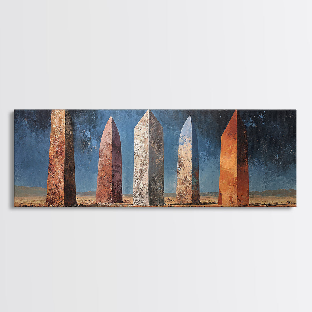 Rustic Desert Monoliths Wall Art, African Egyptian Art, Earth Tone Obelisk Canvas Print, Modern Living Room Southwestern Decor