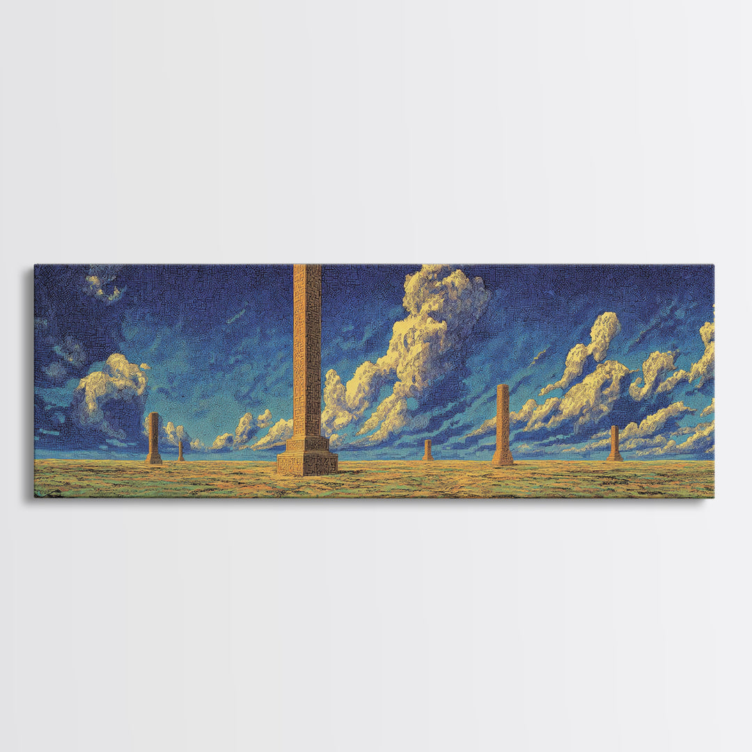 Desert Obelisk Under Starry Blue Sky Canvas Print, African Wall Art, Ancient African Art, Mystical Wall Decor, Digital Art