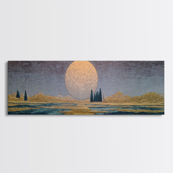 Surreal Moonrise Over Water Path Wall Art, African Landscape, Dreamy Wall Art, Minimalist Decor, Modern Canvas Art, Gift For Her