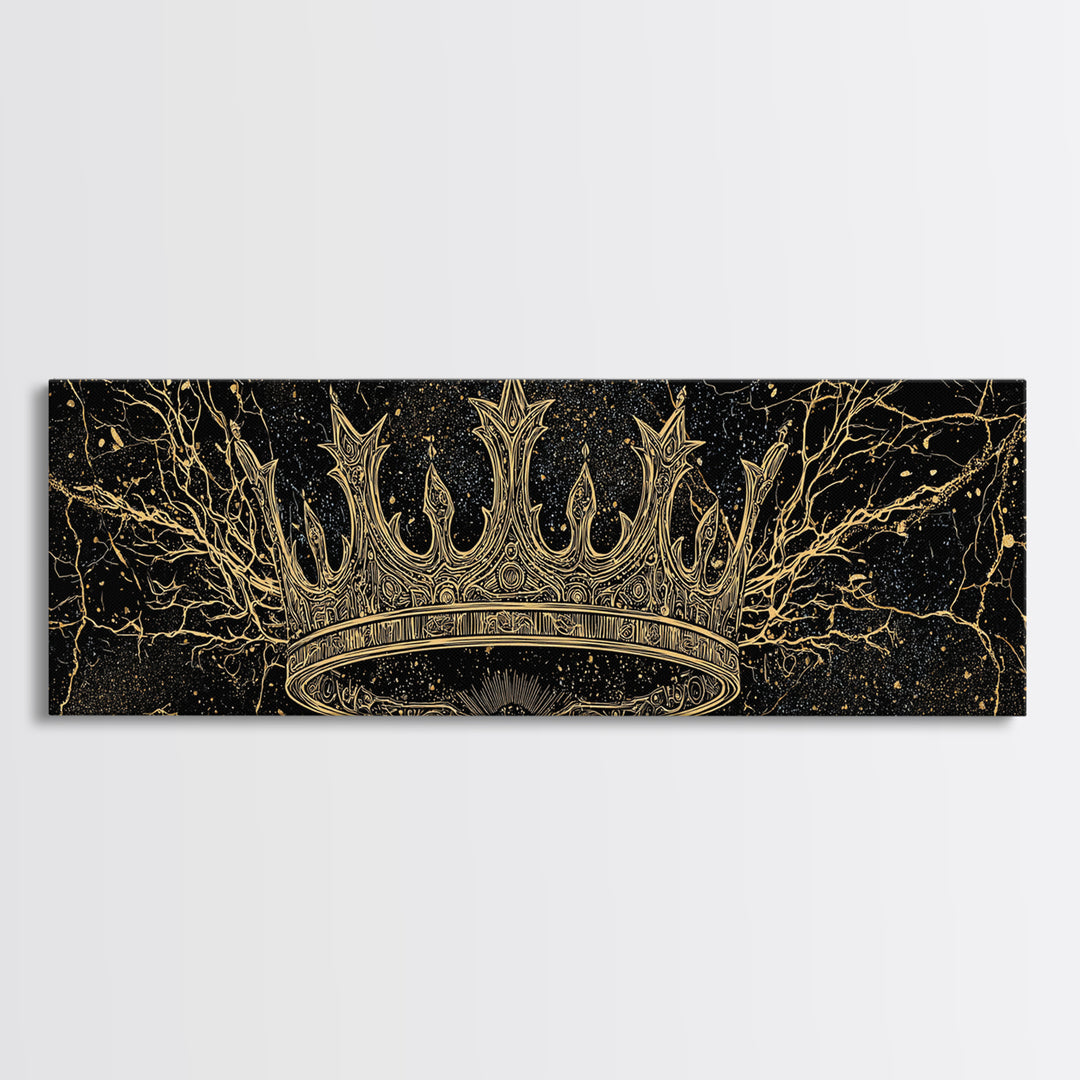 Golden Crown On Black Cosmic Branches Wall Art, Black And Gold Art, African Queen, Luxury Art, Statement Wall Decor Gift