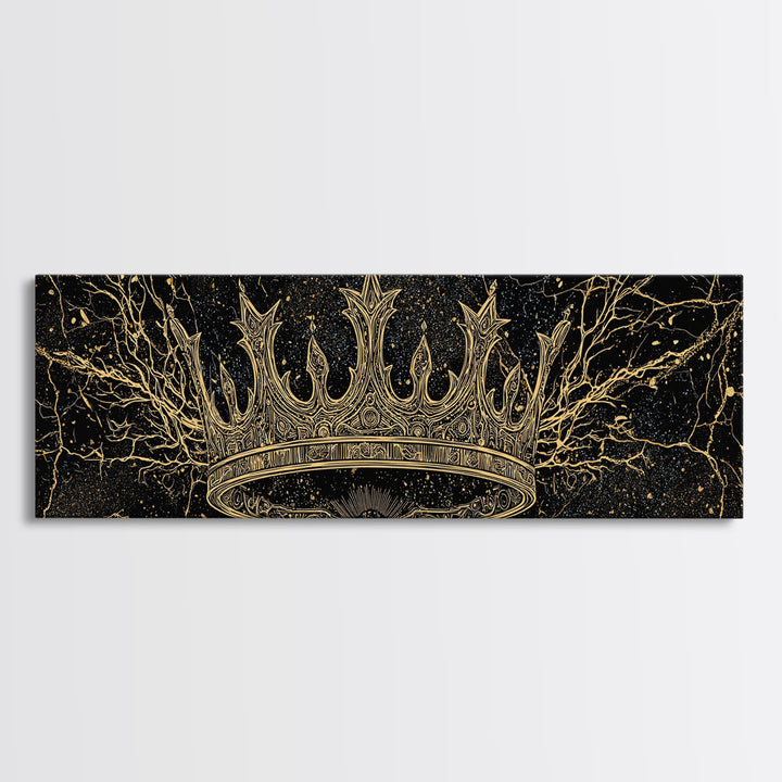 Golden Crown On Black Cosmic Branches Wall Art, Black And Gold Art, African Queen, Luxury Art, Statement Wall Decor Gift