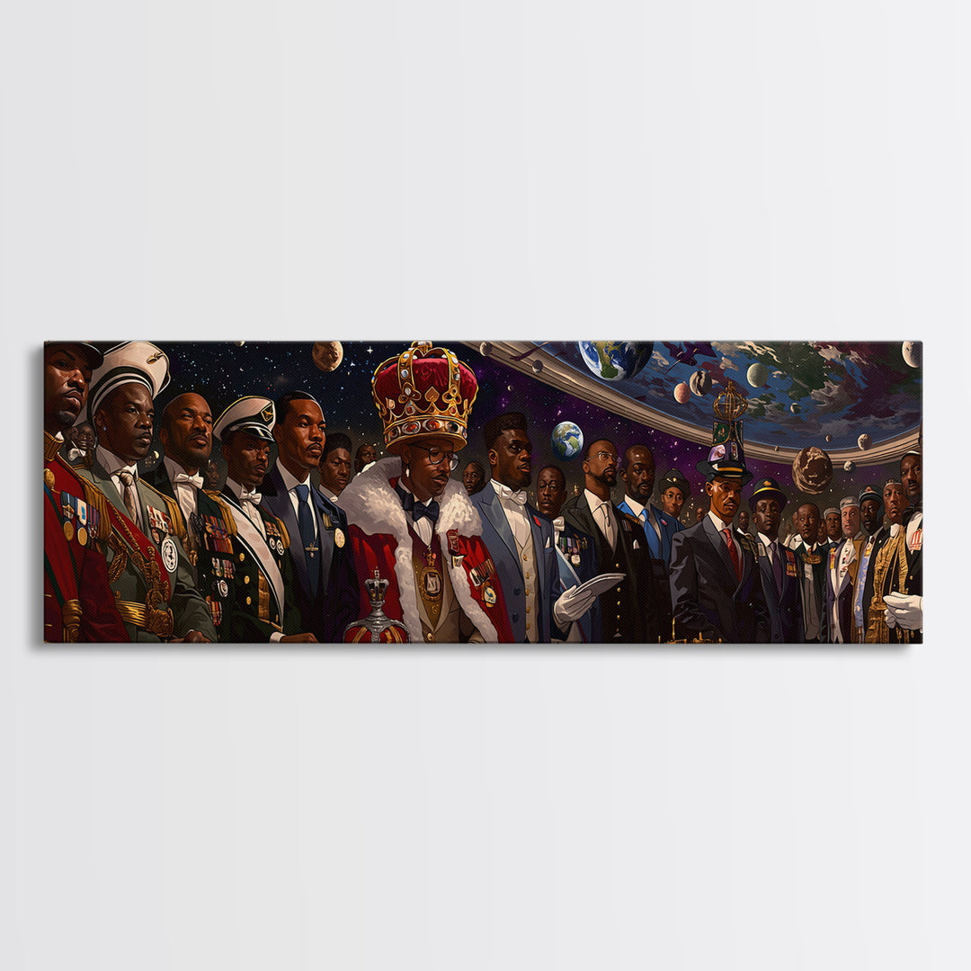 Regal African Emperor And Statesmen Framed Canvas Print, Black History Art, Military Portrait, Modern Afrocentric Decor Gift