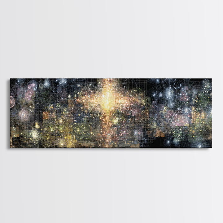 Radiant Abstract City Lights Wall Art, Gold And Black Canvas Print, Modern Luxury Decor, Dreamy Statement Home Decor, Housewarming Gift
