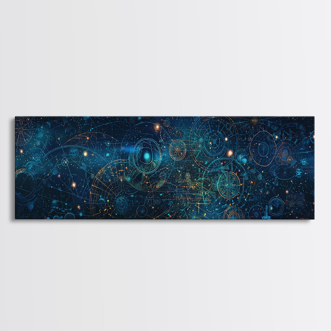 Blue Cosmic Star Map Canvas Print, Abstract Wall Art, Modern Office Decor, Digital Art Inspired Space Home Decor, Housewarming Gift