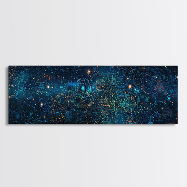 Blue Cosmic Star Map Canvas Print, Abstract Wall Art, Modern Office Decor, Digital Art Inspired Space Home Decor, Housewarming Gift