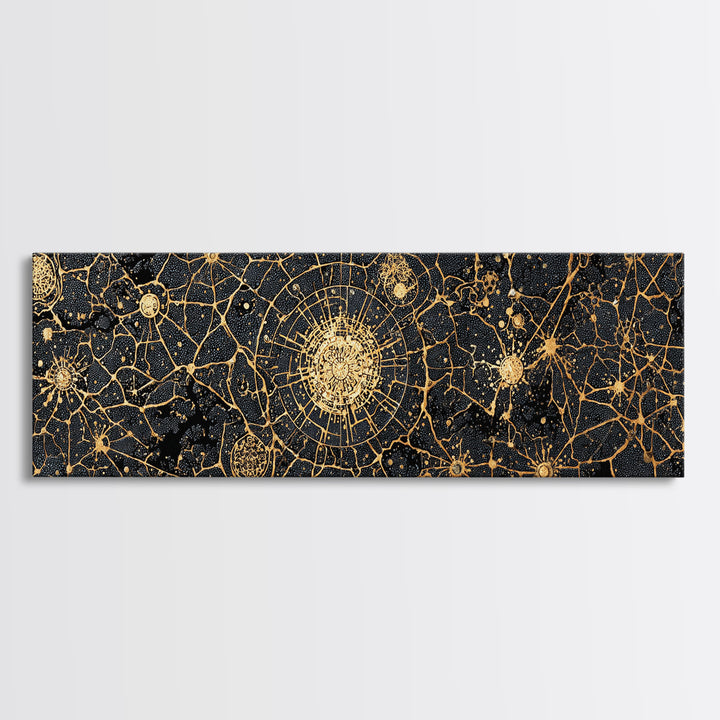 Gold Neural Network Abstract Wall Art, Black And Gold Canvas Print, Modern Office Decor, Geometric Statement Home Decor Gift