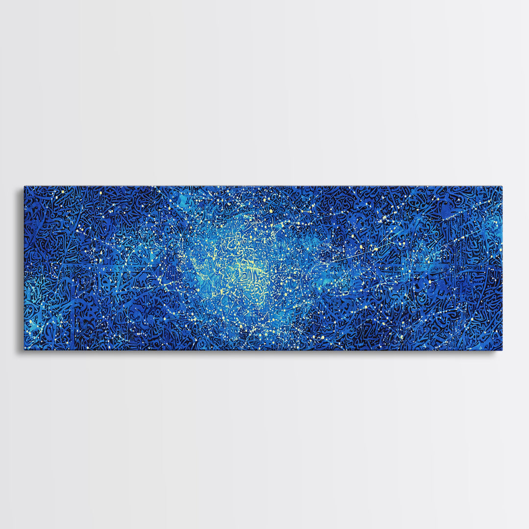 Blue Cosmic Starfield Abstract Wall Art, Modern Galaxy Canvas Decor, Dreamy Large Wall Art Prints, Teal Celestial Home Decor