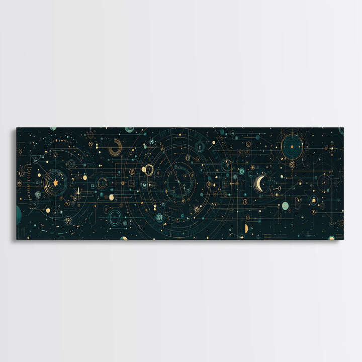 Teal Celestial Astrology Map Canvas Print, Geometric Wall Art, Mystical Wall Decor, Modern Abstract Art, Unique Canvas Art