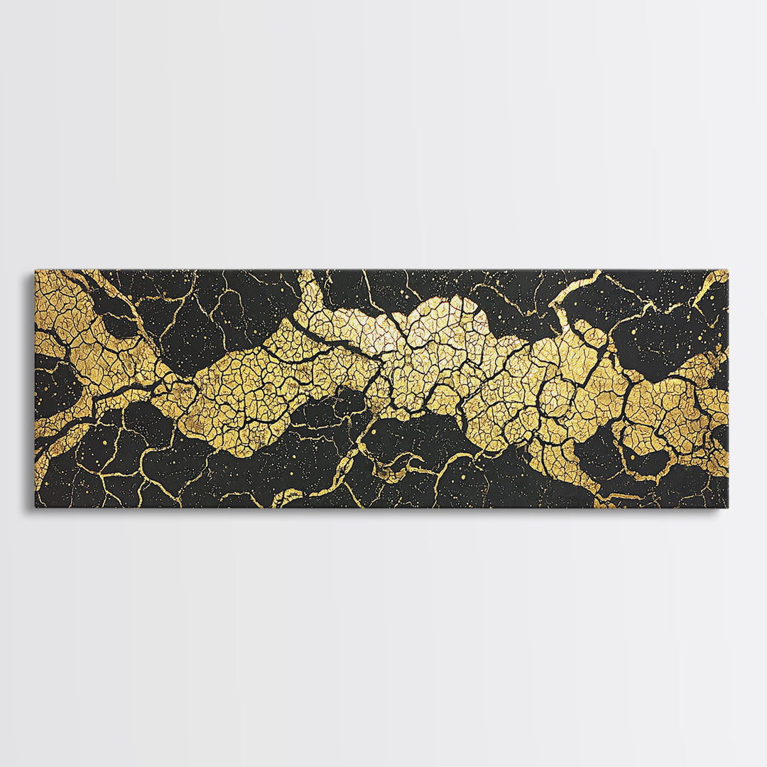 Black And Gold Cracked Marble Abstract Wall Art, Luxury Canvas Print, Modern Geometric Decor, Earth Tone Statement Piece Art